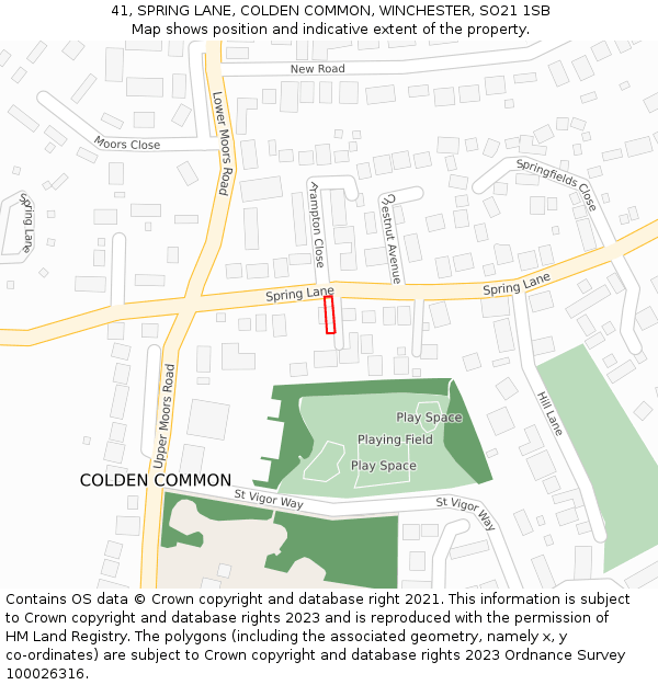 41, SPRING LANE, COLDEN COMMON, WINCHESTER, SO21 1SB: Location map and indicative extent of plot