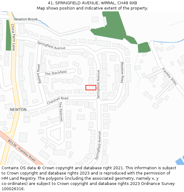 41, SPRINGFIELD AVENUE, WIRRAL, CH48 9XB: Location map and indicative extent of plot