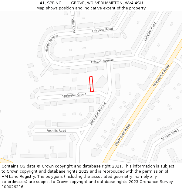 41, SPRINGHILL GROVE, WOLVERHAMPTON, WV4 4SU: Location map and indicative extent of plot