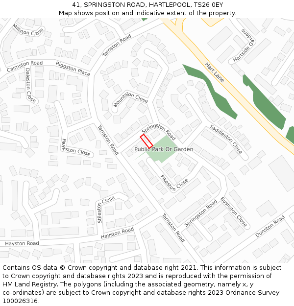 41, SPRINGSTON ROAD, HARTLEPOOL, TS26 0EY: Location map and indicative extent of plot