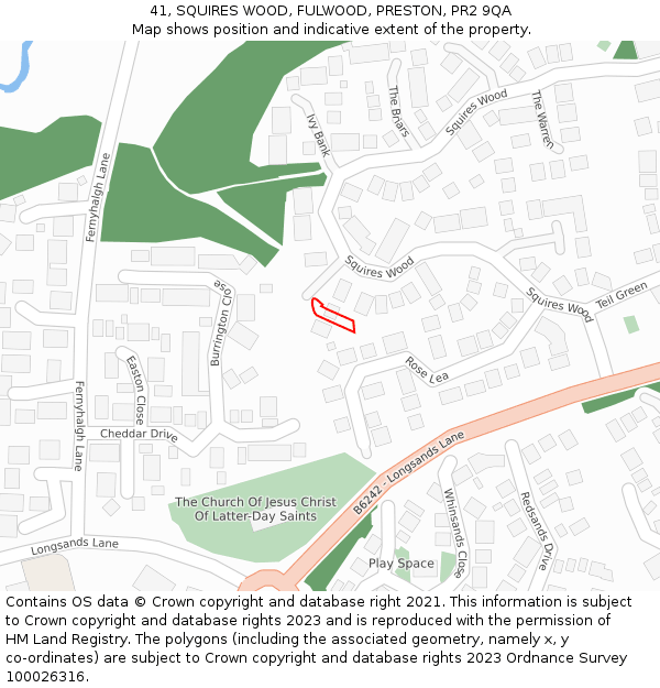 41, SQUIRES WOOD, FULWOOD, PRESTON, PR2 9QA: Location map and indicative extent of plot