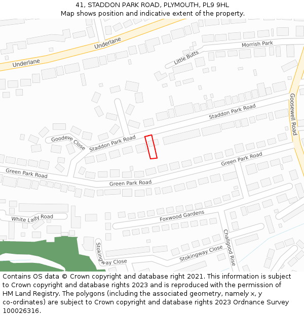 41, STADDON PARK ROAD, PLYMOUTH, PL9 9HL: Location map and indicative extent of plot