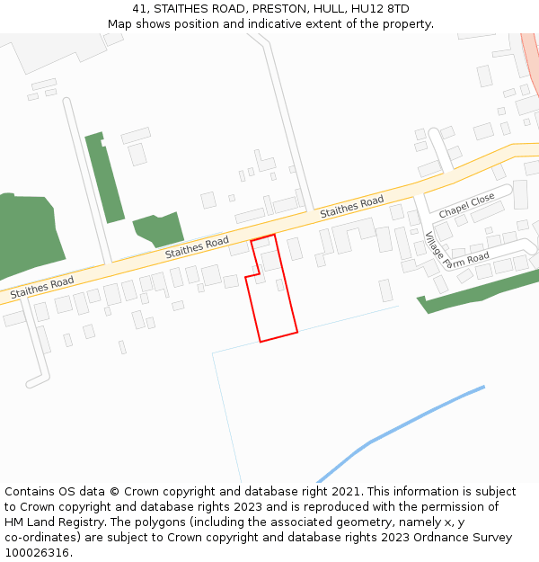 41, STAITHES ROAD, PRESTON, HULL, HU12 8TD: Location map and indicative extent of plot