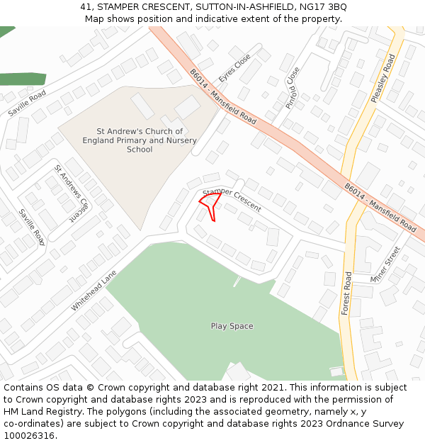 41, STAMPER CRESCENT, SUTTON-IN-ASHFIELD, NG17 3BQ: Location map and indicative extent of plot