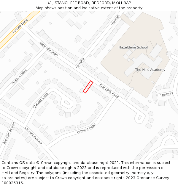 41, STANCLIFFE ROAD, BEDFORD, MK41 9AP: Location map and indicative extent of plot