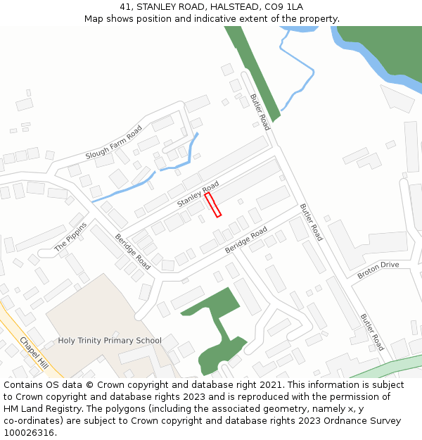 41, STANLEY ROAD, HALSTEAD, CO9 1LA: Location map and indicative extent of plot