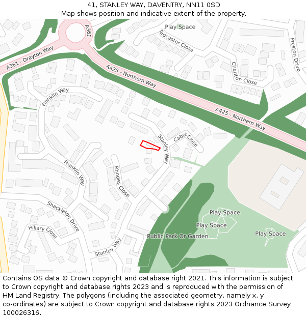 41, STANLEY WAY, DAVENTRY, NN11 0SD: Location map and indicative extent of plot