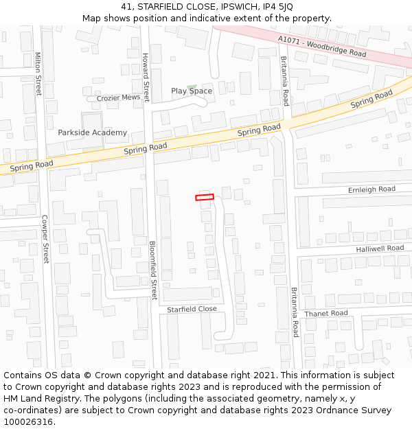 41, STARFIELD CLOSE, IPSWICH, IP4 5JQ: Location map and indicative extent of plot