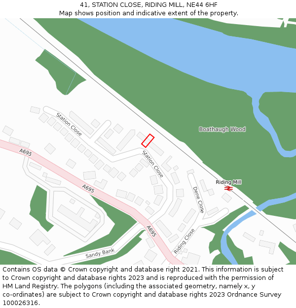 41, STATION CLOSE, RIDING MILL, NE44 6HF: Location map and indicative extent of plot