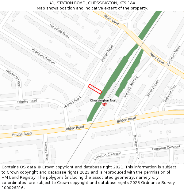 41, STATION ROAD, CHESSINGTON, KT9 1AX: Location map and indicative extent of plot