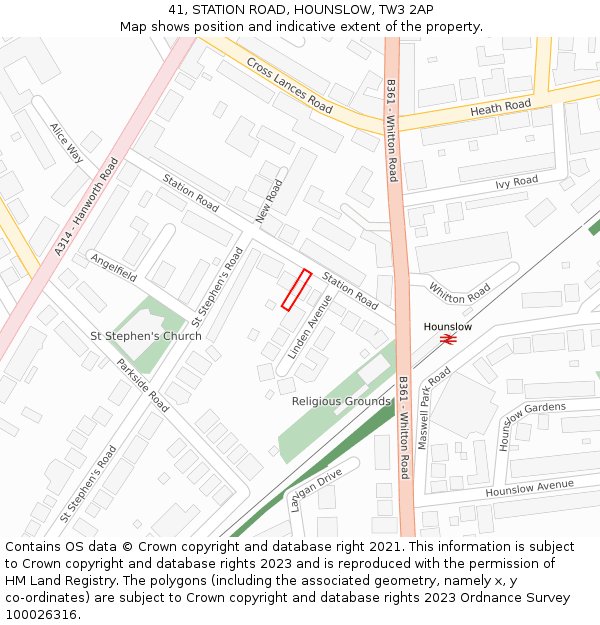 41, STATION ROAD, HOUNSLOW, TW3 2AP: Location map and indicative extent of plot