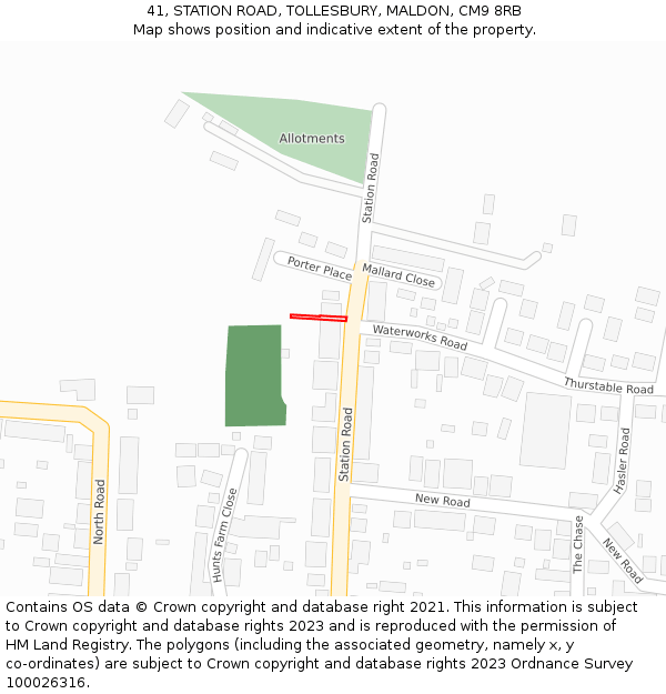 41, STATION ROAD, TOLLESBURY, MALDON, CM9 8RB: Location map and indicative extent of plot