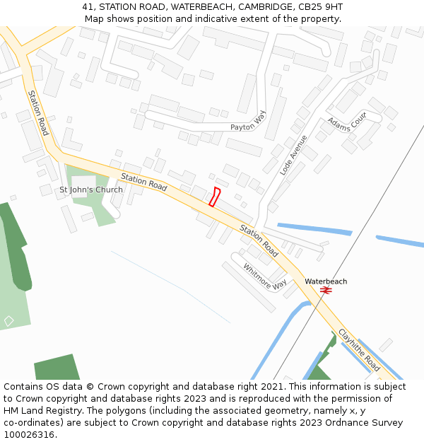 41, STATION ROAD, WATERBEACH, CAMBRIDGE, CB25 9HT: Location map and indicative extent of plot