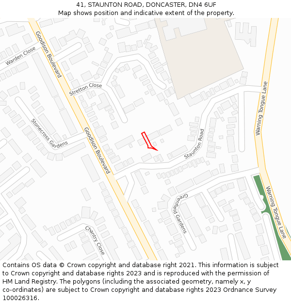 41, STAUNTON ROAD, DONCASTER, DN4 6UF: Location map and indicative extent of plot