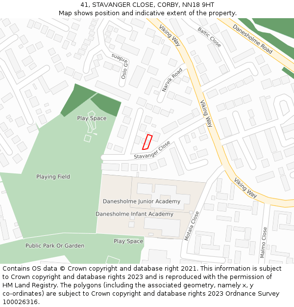 41, STAVANGER CLOSE, CORBY, NN18 9HT: Location map and indicative extent of plot