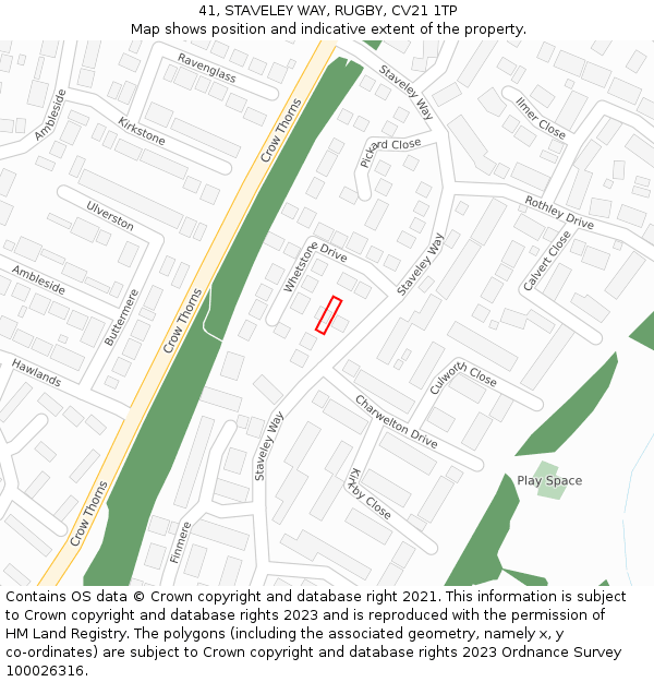 41, STAVELEY WAY, RUGBY, CV21 1TP: Location map and indicative extent of plot