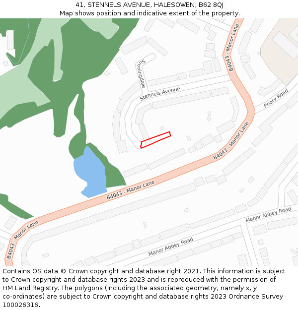 41, STENNELS AVENUE, HALESOWEN, B62 8QJ: Location map and indicative extent of plot