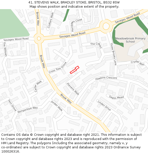 41, STEVENS WALK, BRADLEY STOKE, BRISTOL, BS32 8SW: Location map and indicative extent of plot