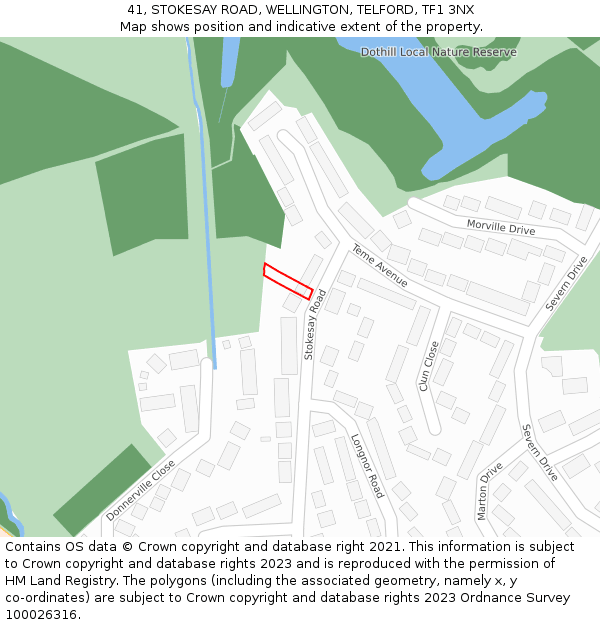 41, STOKESAY ROAD, WELLINGTON, TELFORD, TF1 3NX: Location map and indicative extent of plot