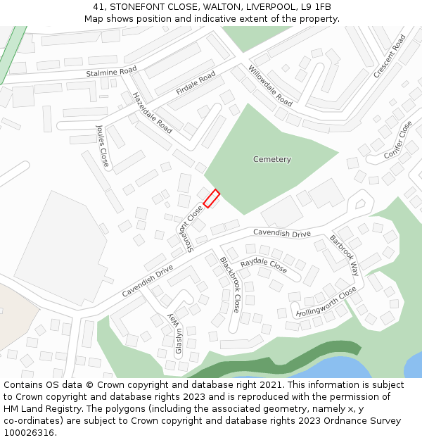 41, STONEFONT CLOSE, WALTON, LIVERPOOL, L9 1FB: Location map and indicative extent of plot