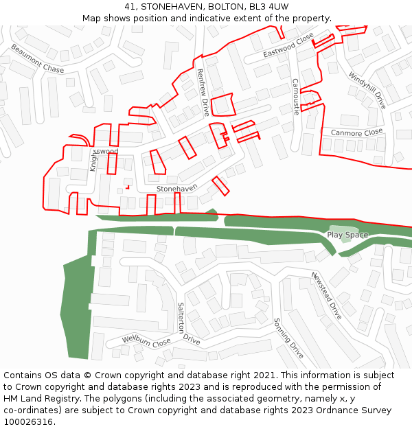 41, STONEHAVEN, BOLTON, BL3 4UW: Location map and indicative extent of plot