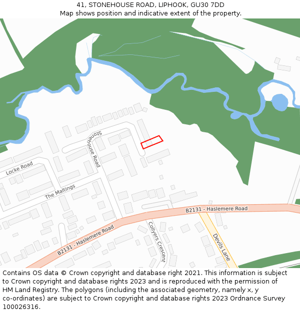 41, STONEHOUSE ROAD, LIPHOOK, GU30 7DD: Location map and indicative extent of plot