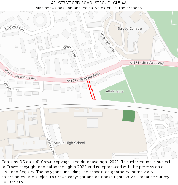 41, STRATFORD ROAD, STROUD, GL5 4AJ: Location map and indicative extent of plot