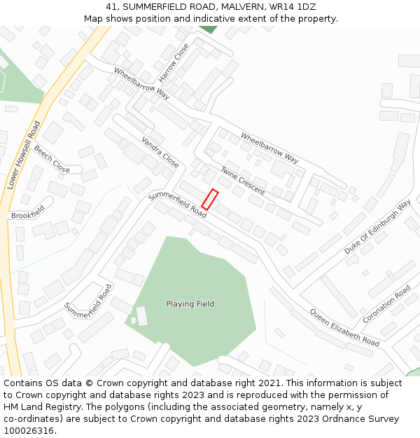 41, SUMMERFIELD ROAD, MALVERN, WR14 1DZ: Location map and indicative extent of plot