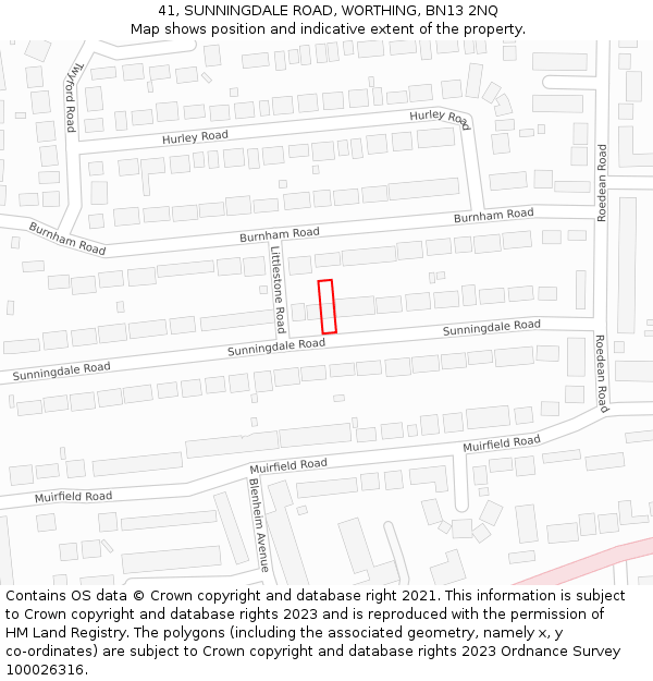 41, SUNNINGDALE ROAD, WORTHING, BN13 2NQ: Location map and indicative extent of plot