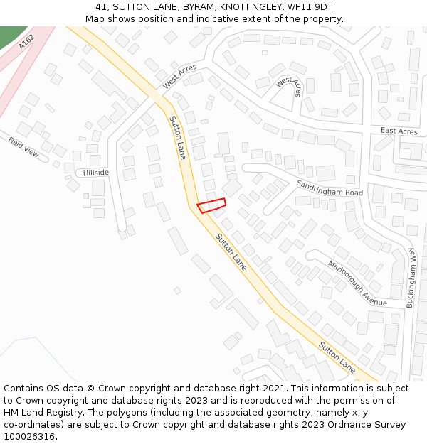 41, SUTTON LANE, BYRAM, KNOTTINGLEY, WF11 9DT: Location map and indicative extent of plot