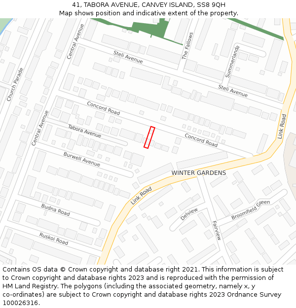 41, TABORA AVENUE, CANVEY ISLAND, SS8 9QH: Location map and indicative extent of plot