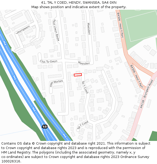 41, TAL Y COED, HENDY, SWANSEA, SA4 0XN: Location map and indicative extent of plot