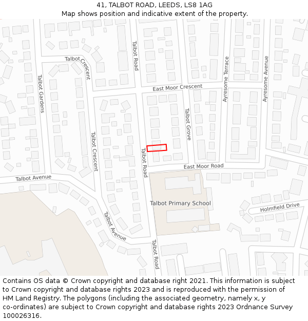 41, TALBOT ROAD, LEEDS, LS8 1AG: Location map and indicative extent of plot