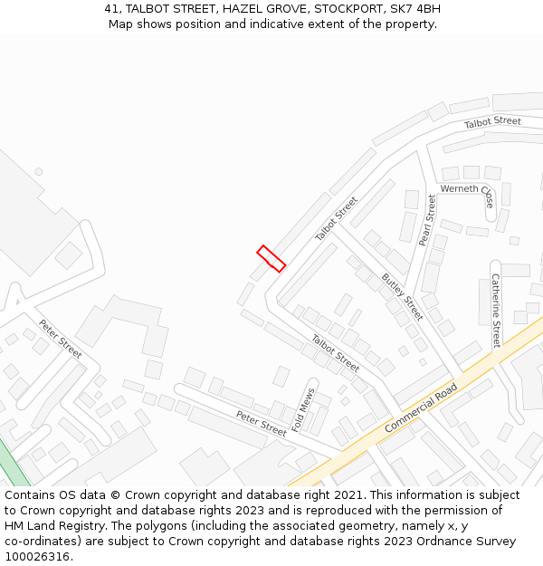 41, TALBOT STREET, HAZEL GROVE, STOCKPORT, SK7 4BH: Location map and indicative extent of plot