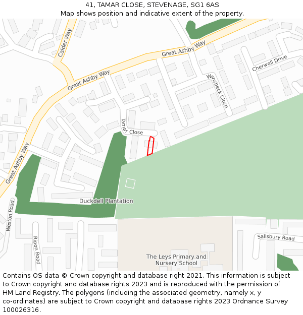 41, TAMAR CLOSE, STEVENAGE, SG1 6AS: Location map and indicative extent of plot