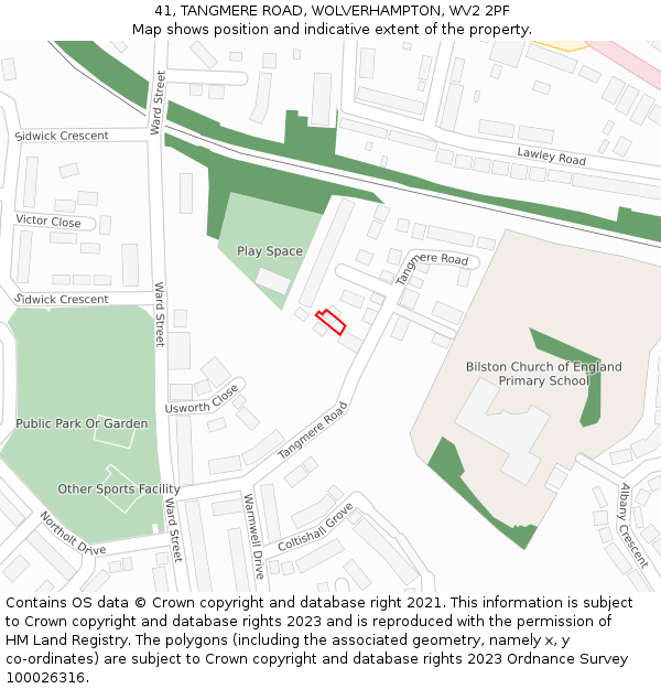 41, TANGMERE ROAD, WOLVERHAMPTON, WV2 2PF: Location map and indicative extent of plot