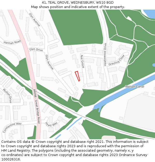 41, TEAL GROVE, WEDNESBURY, WS10 8GD: Location map and indicative extent of plot