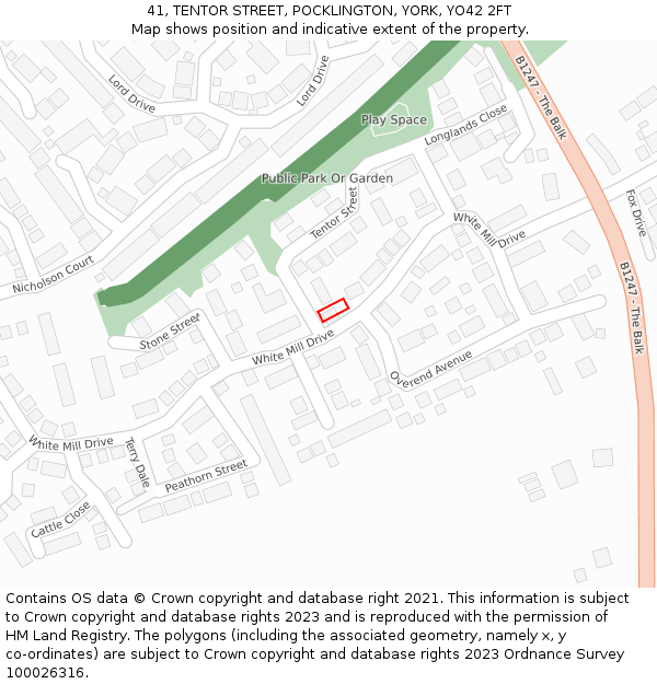 41, TENTOR STREET, POCKLINGTON, YORK, YO42 2FT: Location map and indicative extent of plot