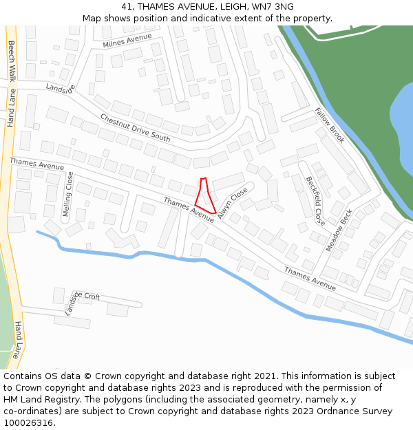 41, THAMES AVENUE, LEIGH, WN7 3NG: Location map and indicative extent of plot