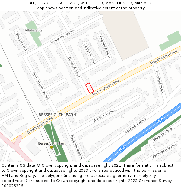 41, THATCH LEACH LANE, WHITEFIELD, MANCHESTER, M45 6EN: Location map and indicative extent of plot