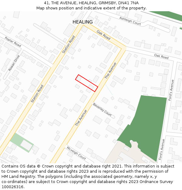 41, THE AVENUE, HEALING, GRIMSBY, DN41 7NA: Location map and indicative extent of plot