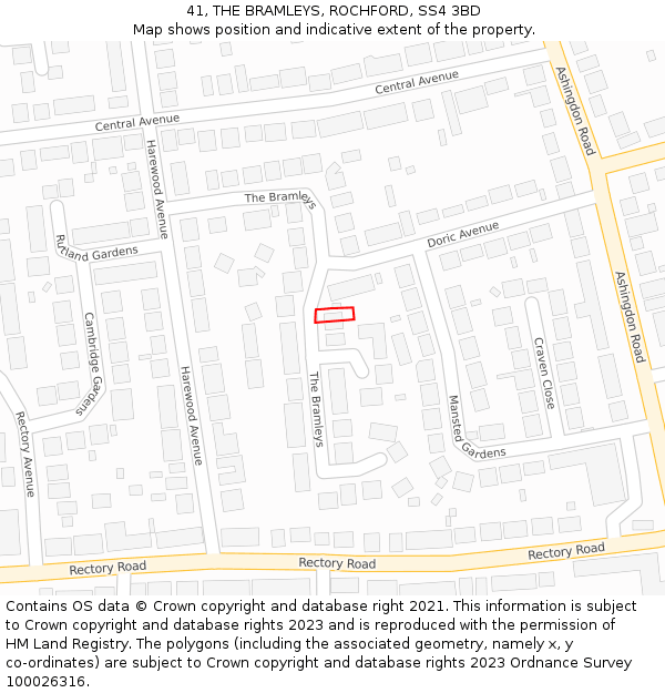 41, THE BRAMLEYS, ROCHFORD, SS4 3BD: Location map and indicative extent of plot