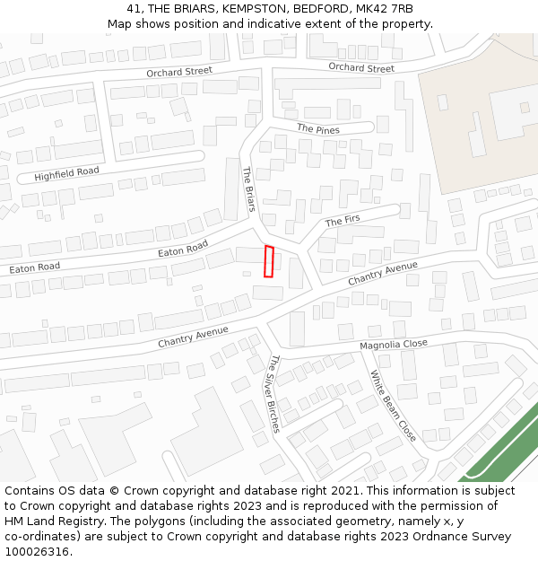 41, THE BRIARS, KEMPSTON, BEDFORD, MK42 7RB: Location map and indicative extent of plot