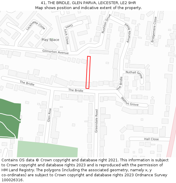 41, THE BRIDLE, GLEN PARVA, LEICESTER, LE2 9HR: Location map and indicative extent of plot