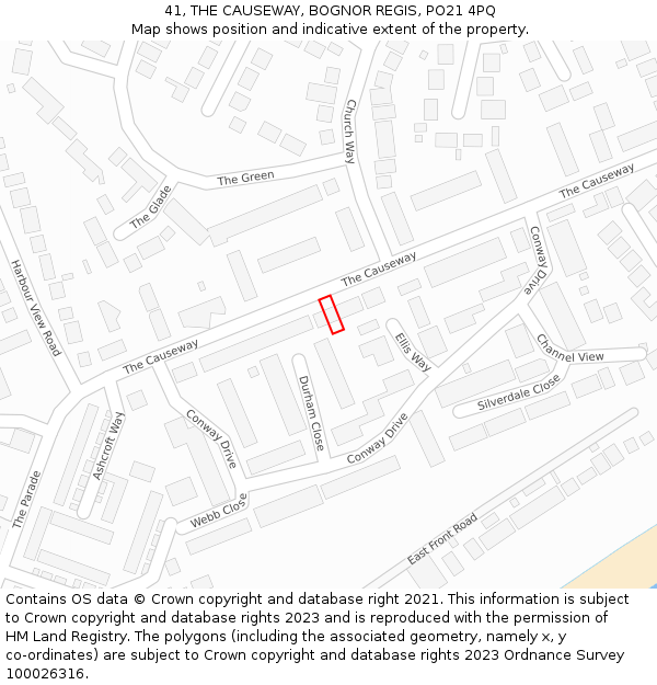 41, THE CAUSEWAY, BOGNOR REGIS, PO21 4PQ: Location map and indicative extent of plot