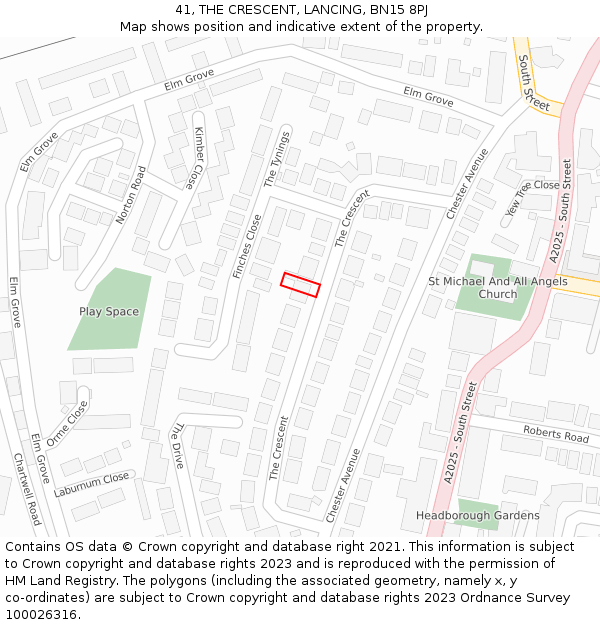 41, THE CRESCENT, LANCING, BN15 8PJ: Location map and indicative extent of plot