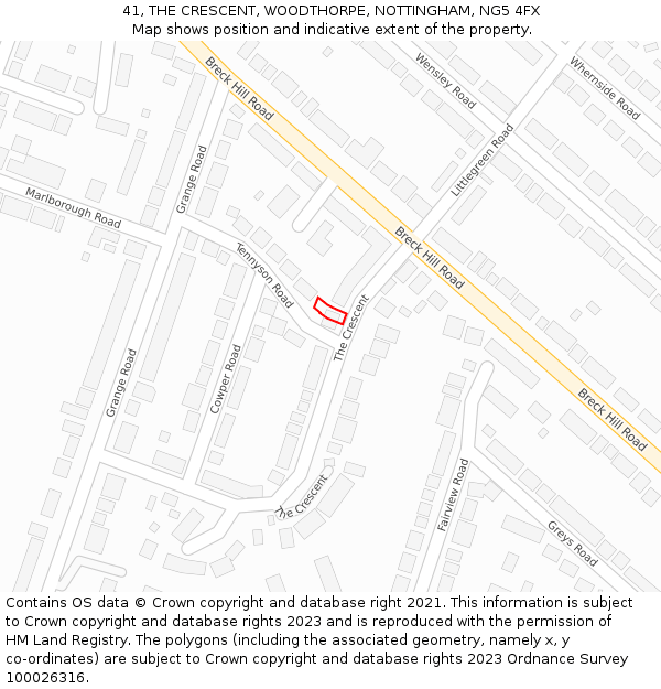 41, THE CRESCENT, WOODTHORPE, NOTTINGHAM, NG5 4FX: Location map and indicative extent of plot