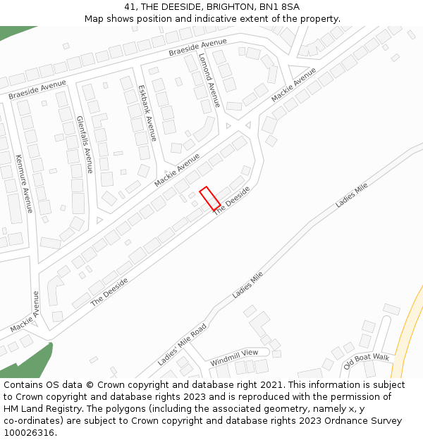 41, THE DEESIDE, BRIGHTON, BN1 8SA: Location map and indicative extent of plot