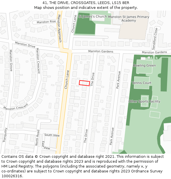 41, THE DRIVE, CROSSGATES, LEEDS, LS15 8ER: Location map and indicative extent of plot