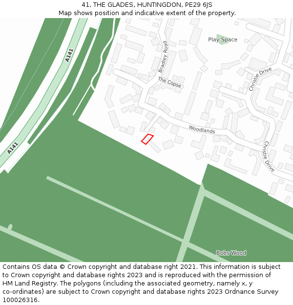 41, THE GLADES, HUNTINGDON, PE29 6JS: Location map and indicative extent of plot